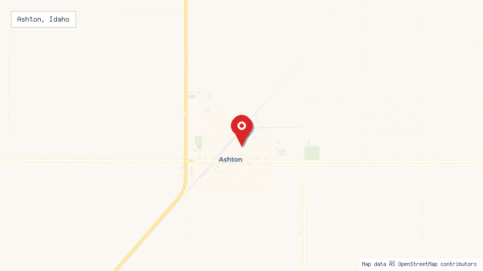 Street map of Ashton, Idaho with location pin