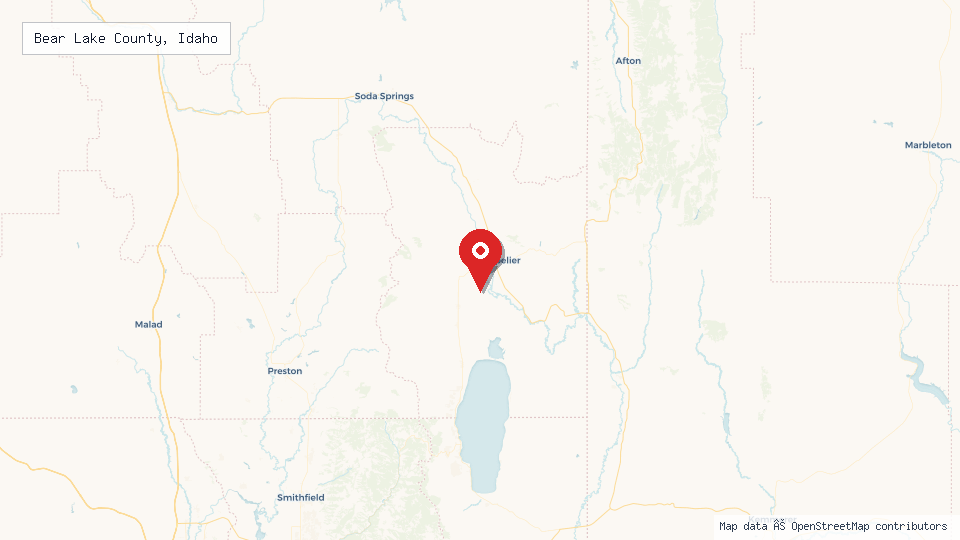 Street map of Bear Lake County, Idaho with location pin