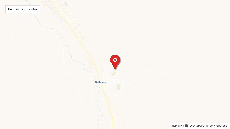 Street map of Bellevue, Idaho with location pin