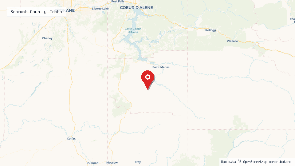 Street map of Benewah County, Idaho with location pin