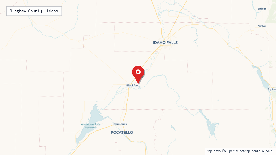 Street map of Bingham County, Idaho with location pin