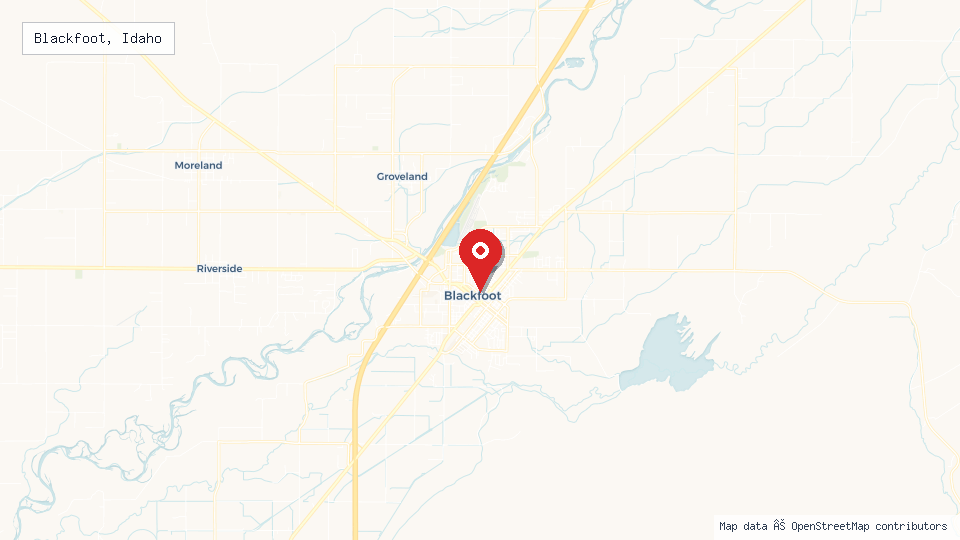 Street map of Blackfoot, Idaho with location pin