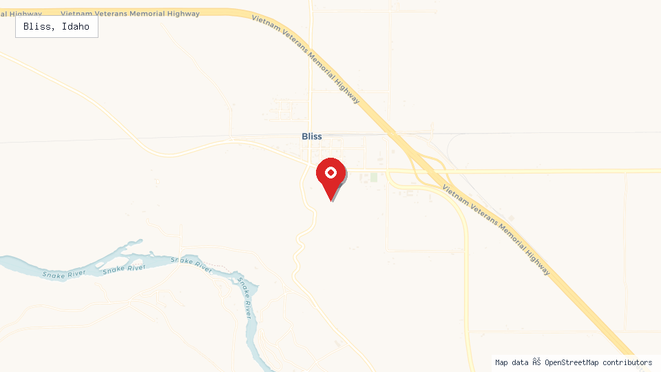 Street map of Bliss, Idaho with location pin