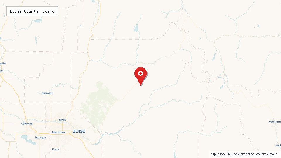 Street map of Boise County, Idaho with location pin