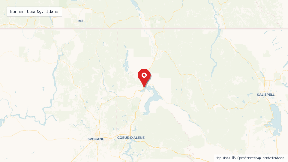 Street map of Bonner County, Idaho with location pin