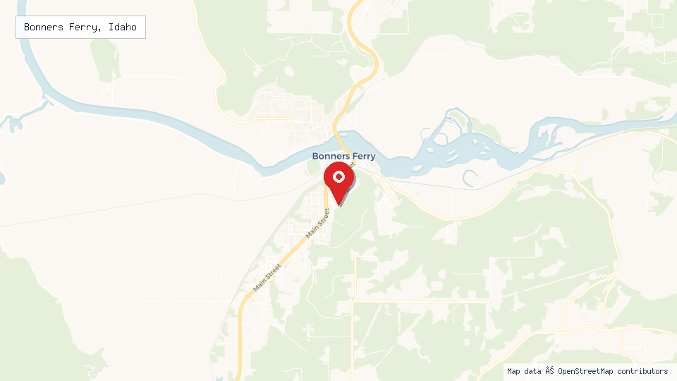Street map of Bonners Ferry, Idaho with location pin