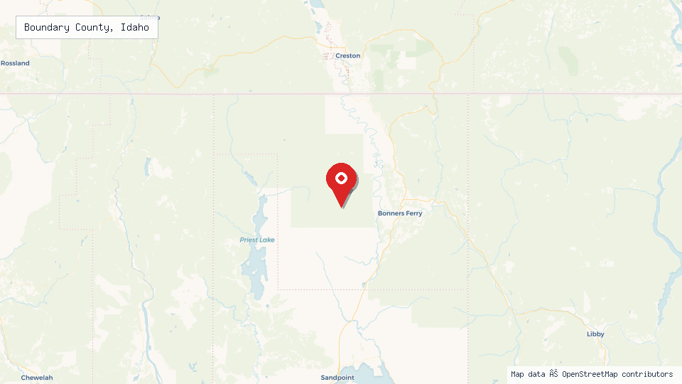 Street map of Boundary County, Idaho with location pin