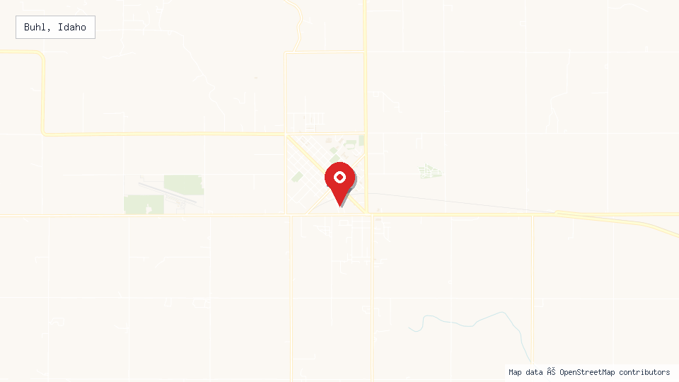 Street map of Buhl, Idaho with location pin