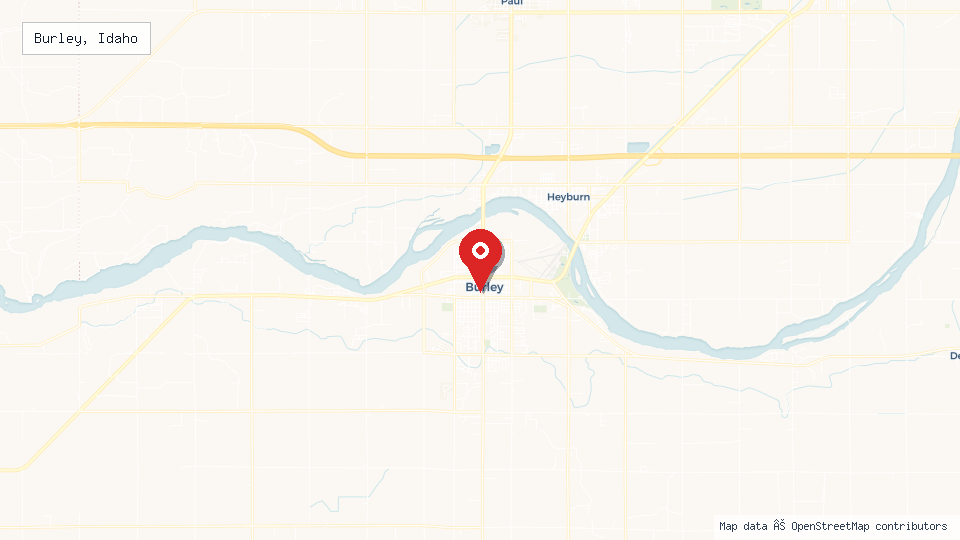 Street map of Burley, Idaho with location pin