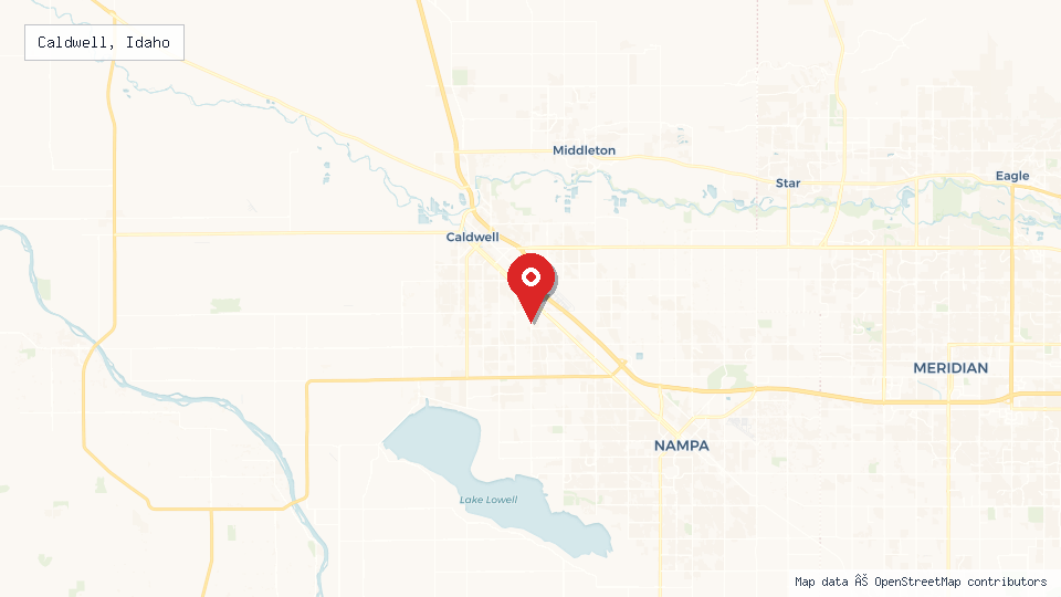 Street map of Caldwell, Idaho with location pin