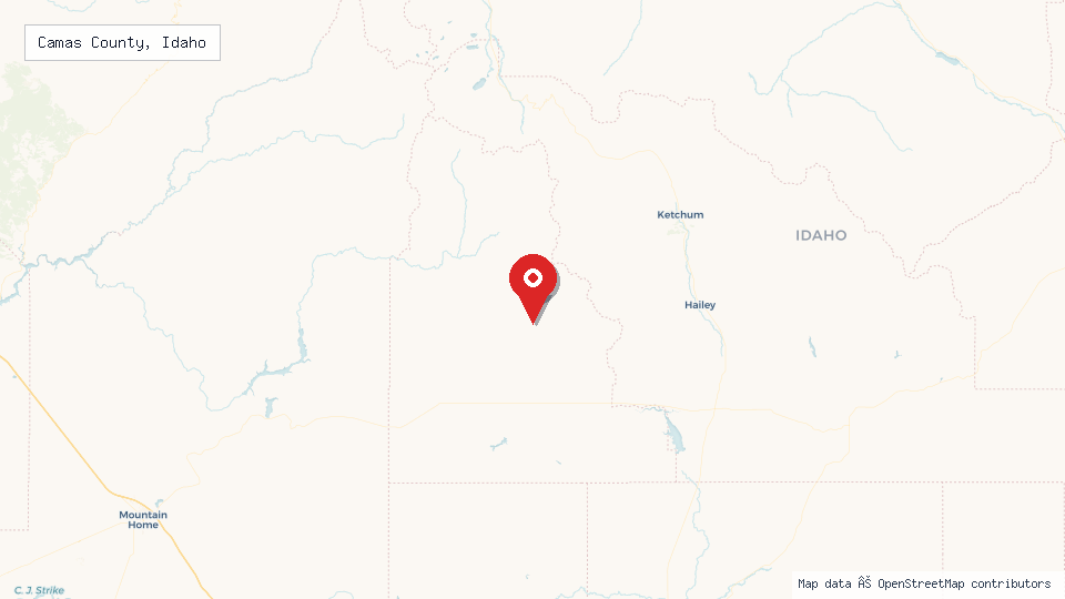 Street map of Camas County, Idaho with location pin