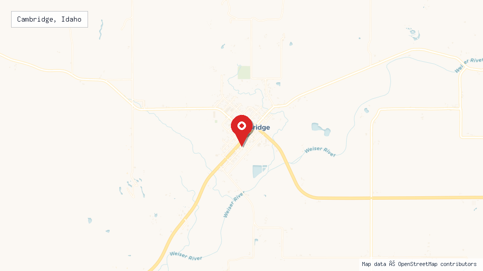 Street map of Cambridge, Idaho with location pin