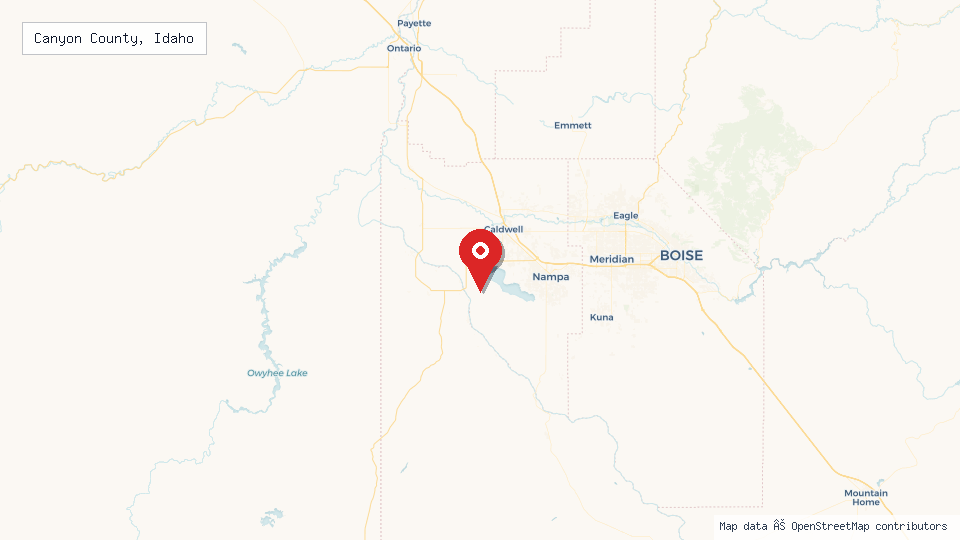 Street map of Canyon County, Idaho with location pin