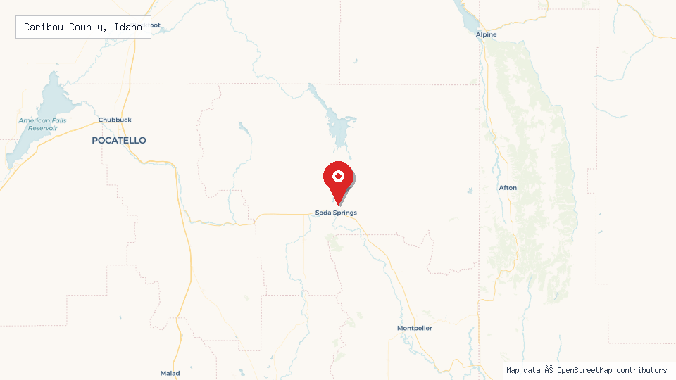 Street map of Caribou County, Idaho with location pin