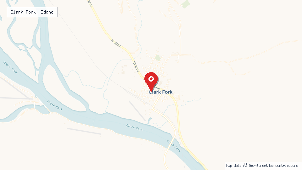 Street map of Clark Fork, Idaho with location pin