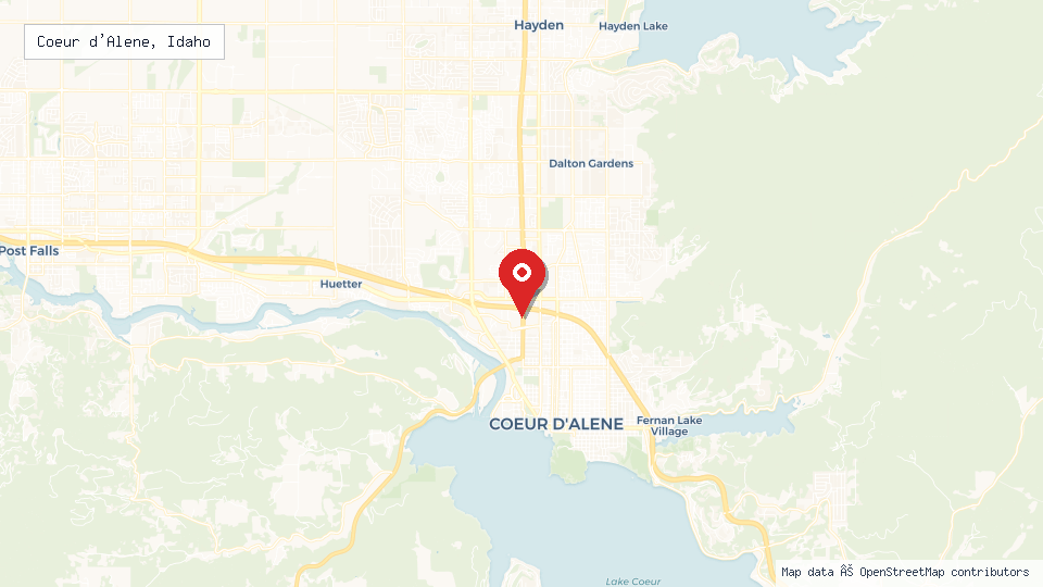 Street map of Coeur d'Alene, Idaho with location pin