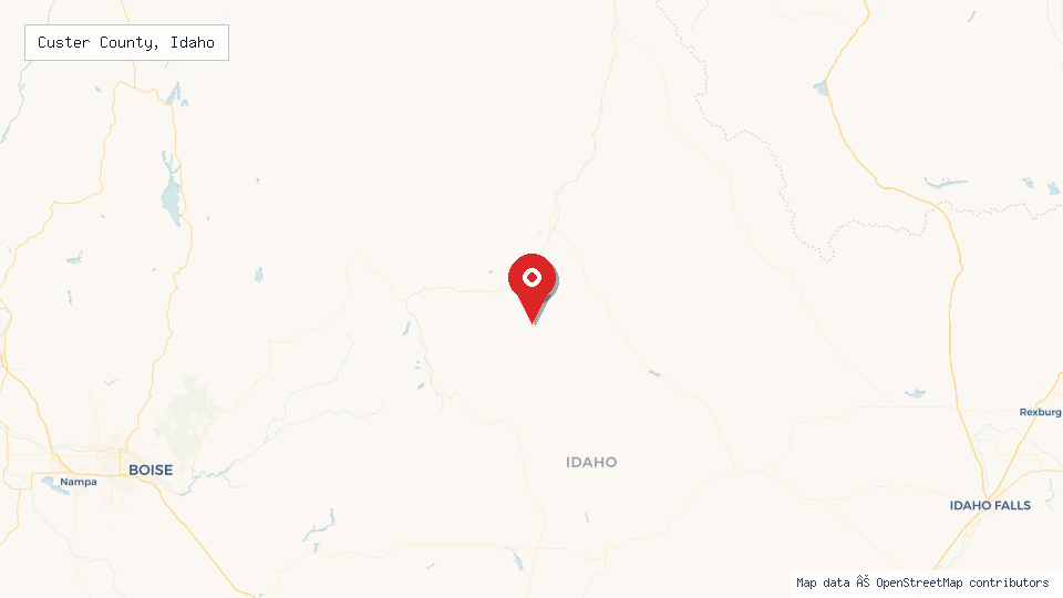 Street map of Custer County, Idaho with location pin