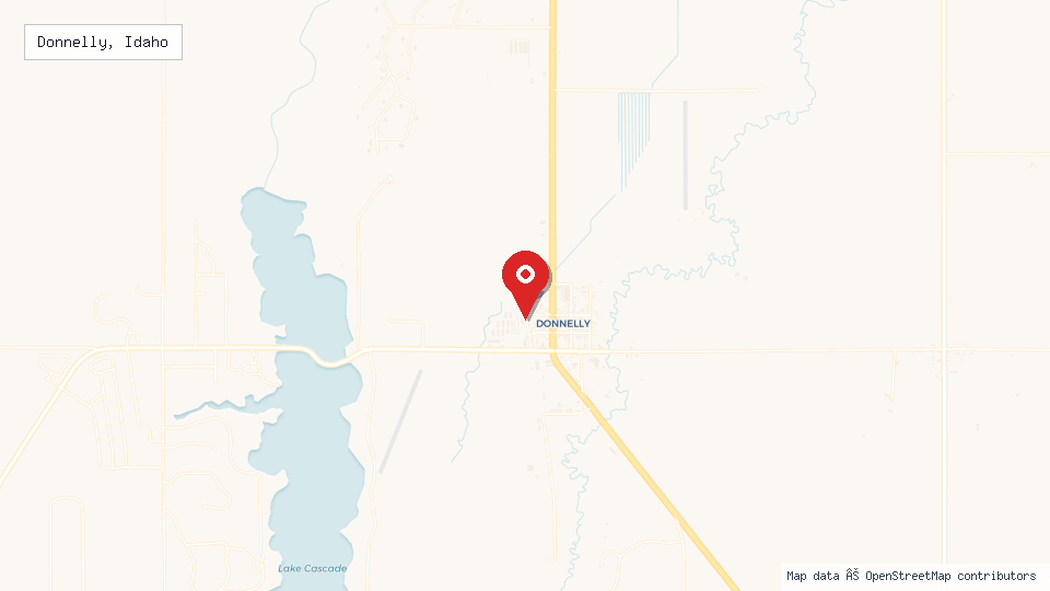 Street map of Donnelly, Idaho with location pin