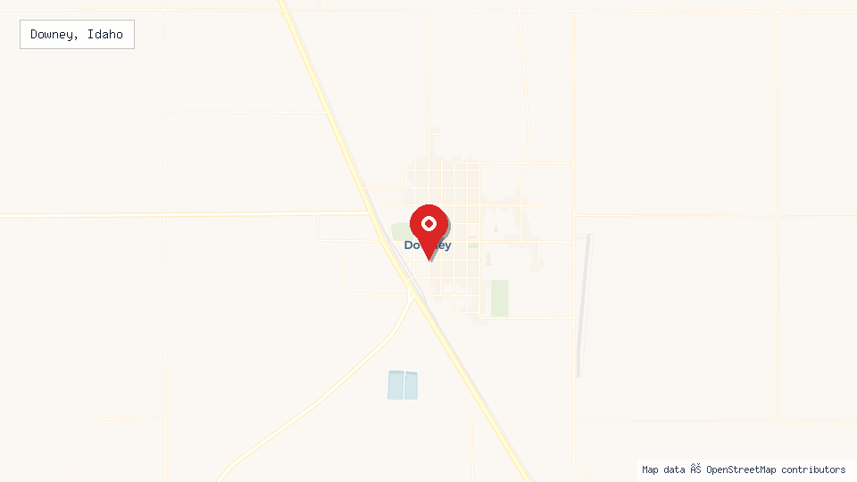 Street map of Downey, Idaho with location pin