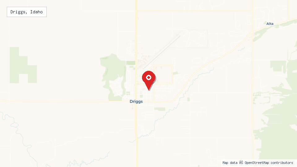 Street map of Driggs, Idaho with location pin
