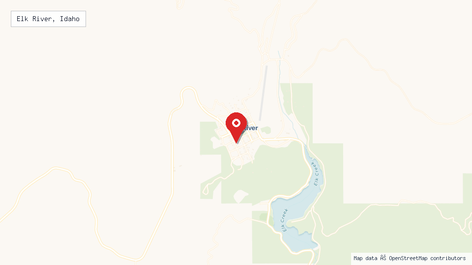 Street map of Elk River, Idaho with location pin