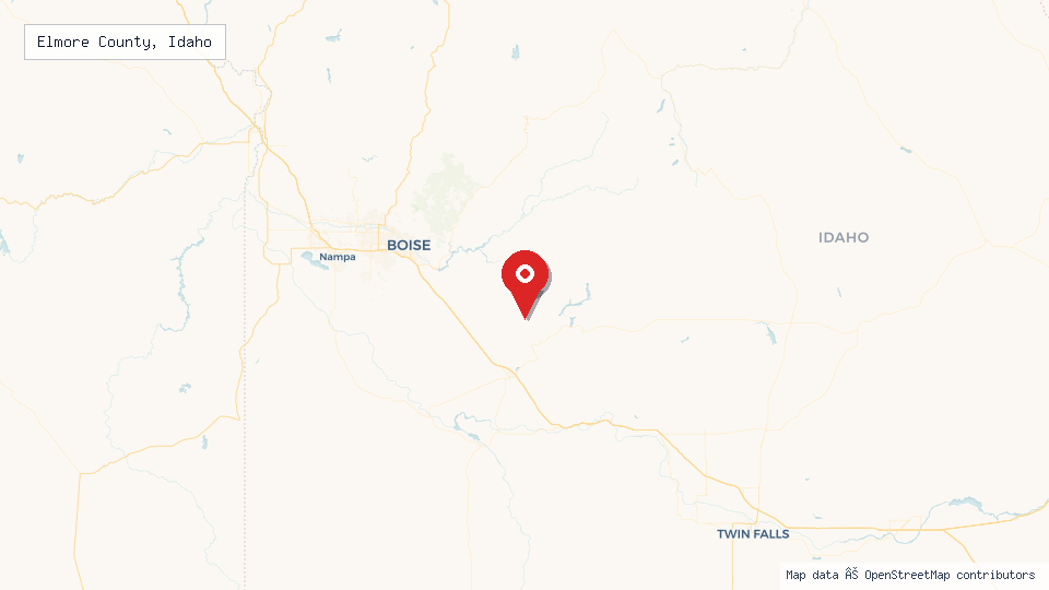 Street map of Elmore County, Idaho with location pin