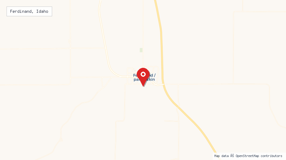 Street map of Ferdinand, Idaho with location pin