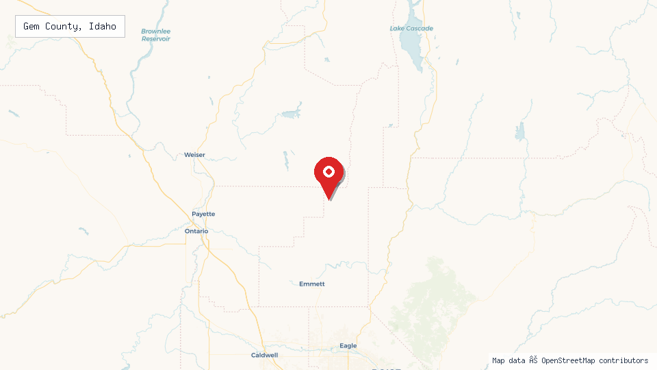 Street map of Gem County, Idaho with location pin