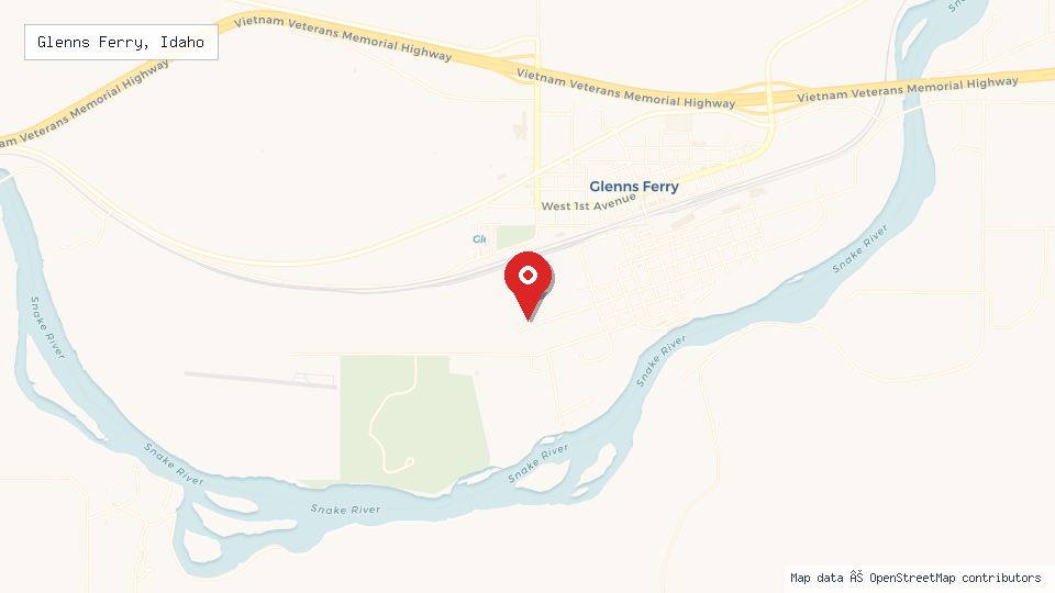 Street map of Glenns Ferry, Idaho with location pin