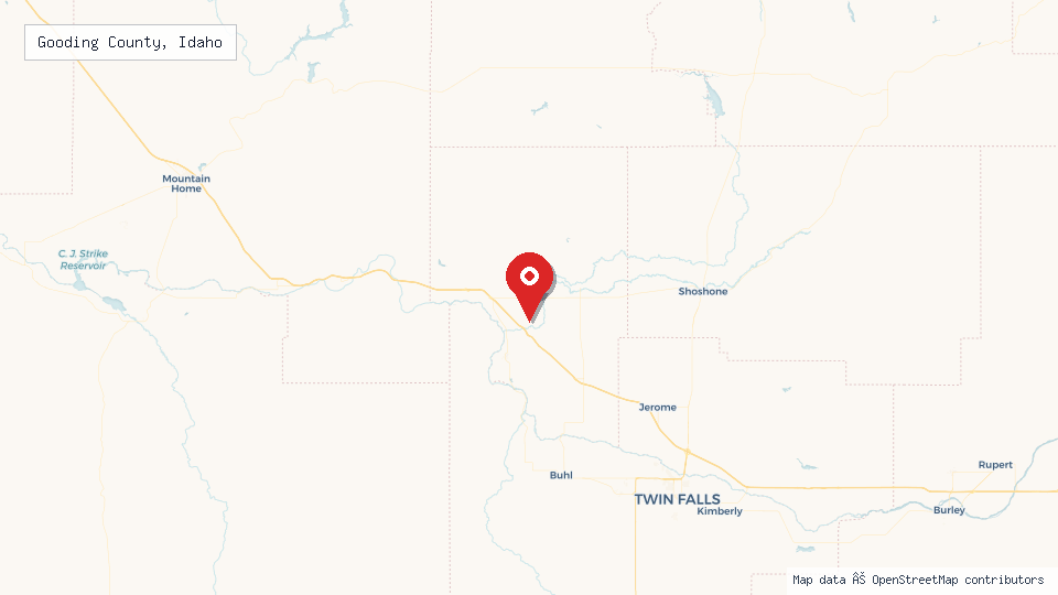Street map of Gooding County, Idaho with location pin