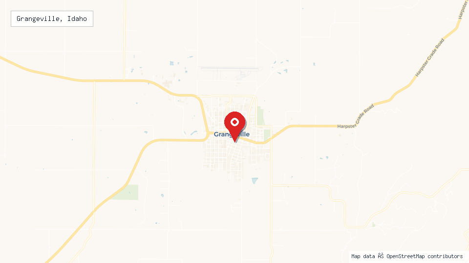 Street map of Grangeville, Idaho with location pin