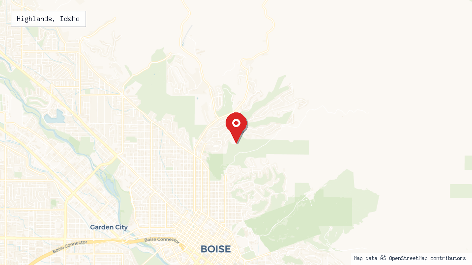 Street map of Highlands, Idaho with location pin