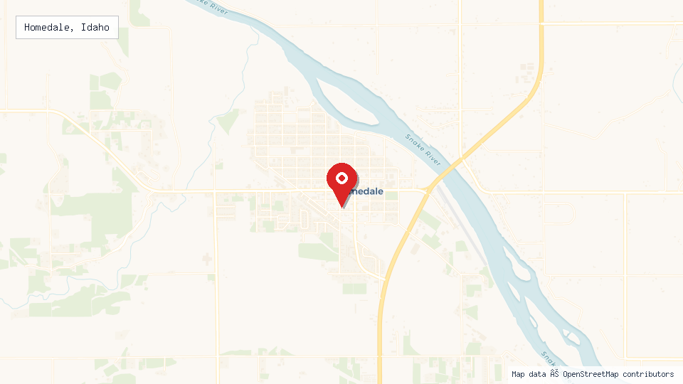 Street map of Homedale, Idaho with location pin