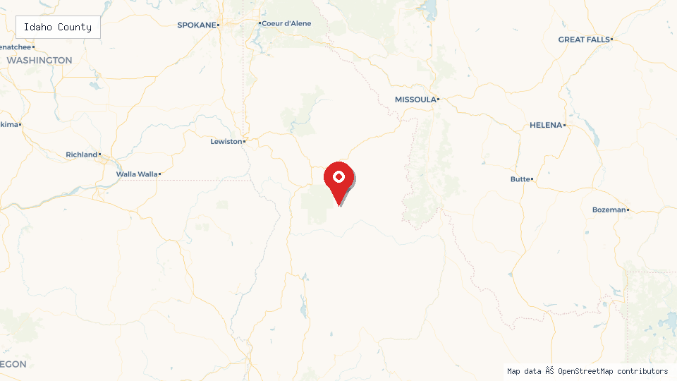 Street map of Idaho County with location pin