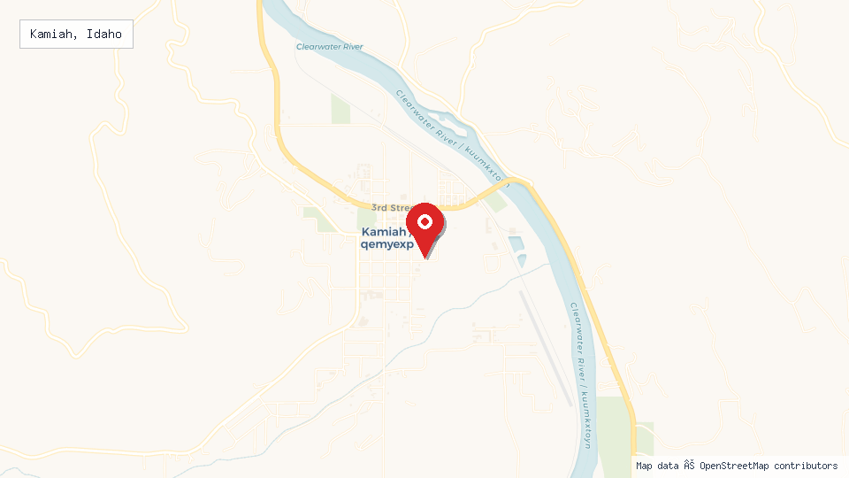 Street map of Kamiah, Idaho with location pin