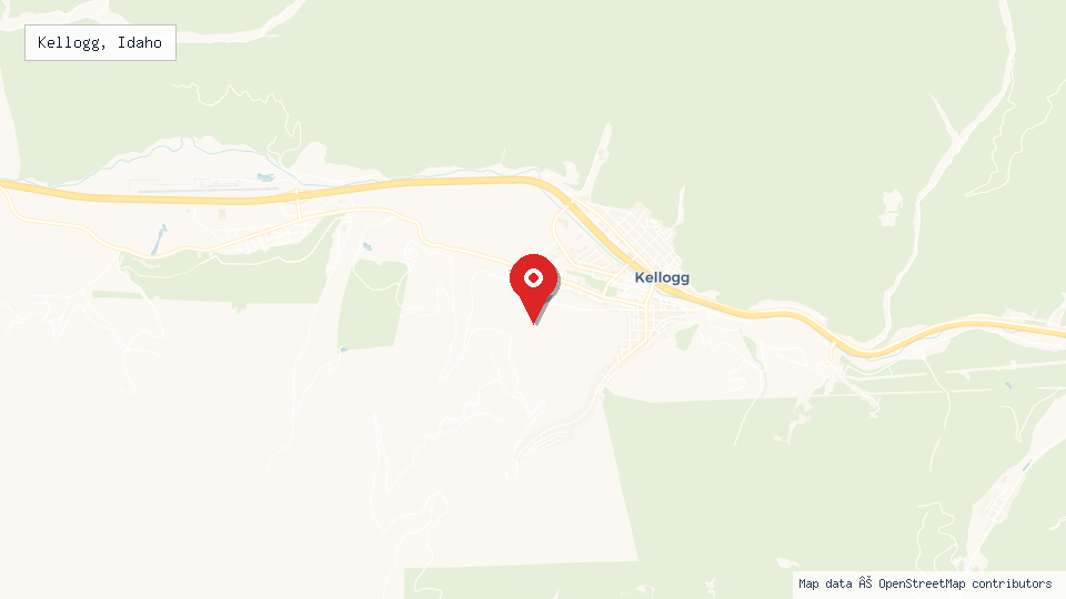 Street map of Kellogg, Idaho with location pin