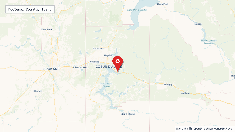 Street map of Kootenai County, Idaho with location pin