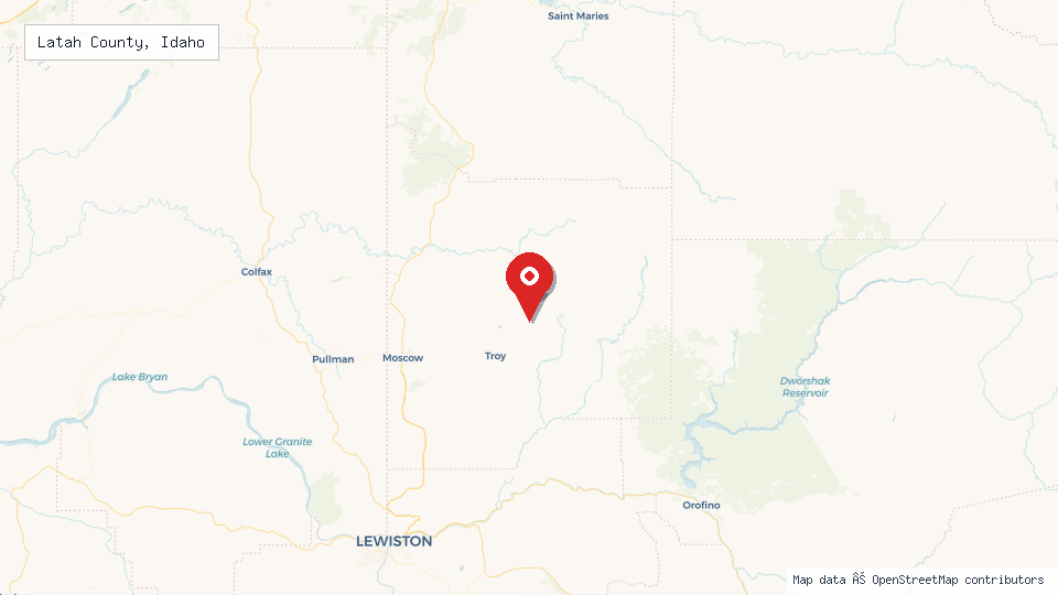 Street map of Latah County, Idaho with location pin