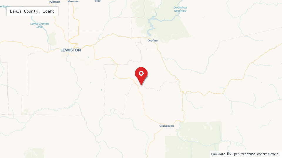 Street map of Lewis County, Idaho with location pin