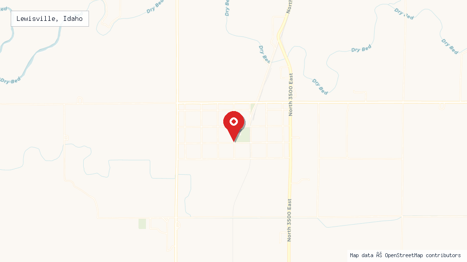 Street map of Lewisville, Idaho with location pin
