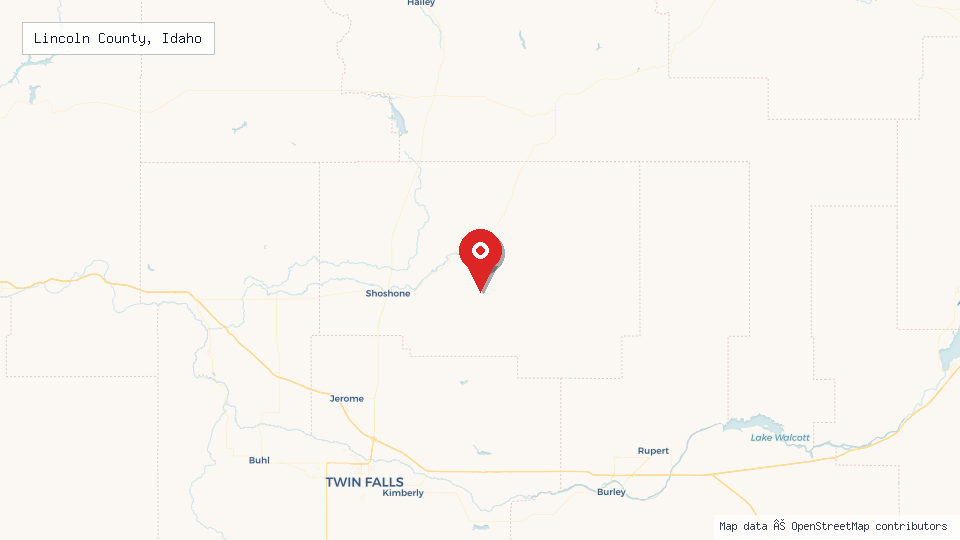 Street map of Lincoln County, Idaho with location pin