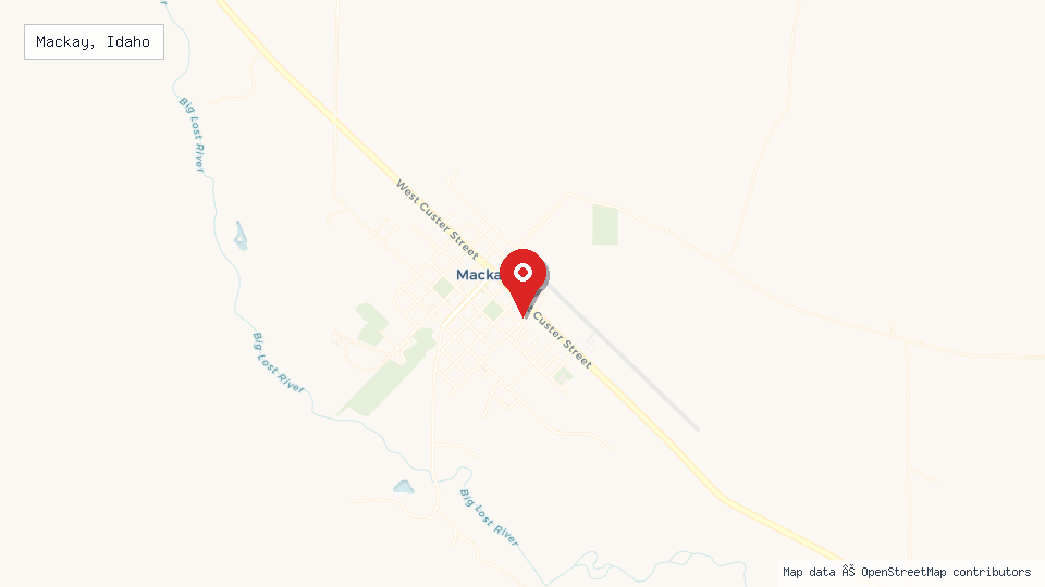 Street map of Mackay, Idaho with location pin