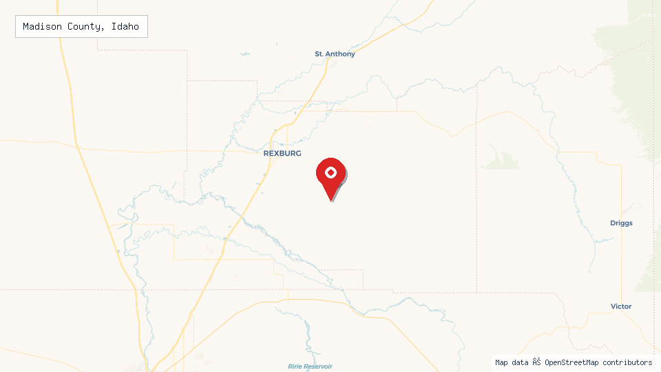 Street map of Madison County, Idaho with location pin