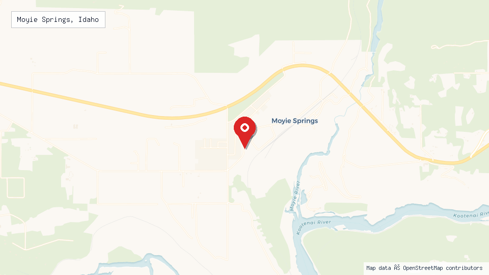 Street map of Moyie Springs, Idaho with location pin