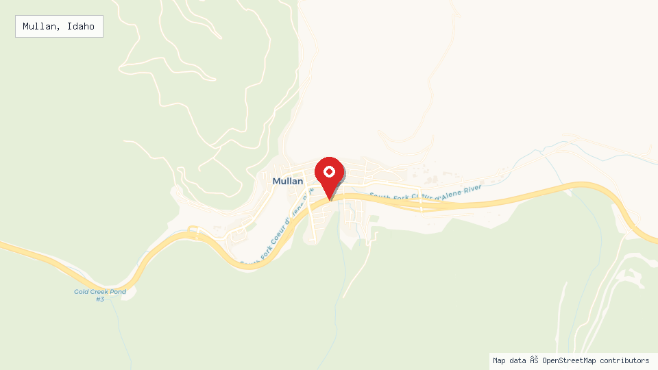 Street map of Mullan, Idaho with location pin