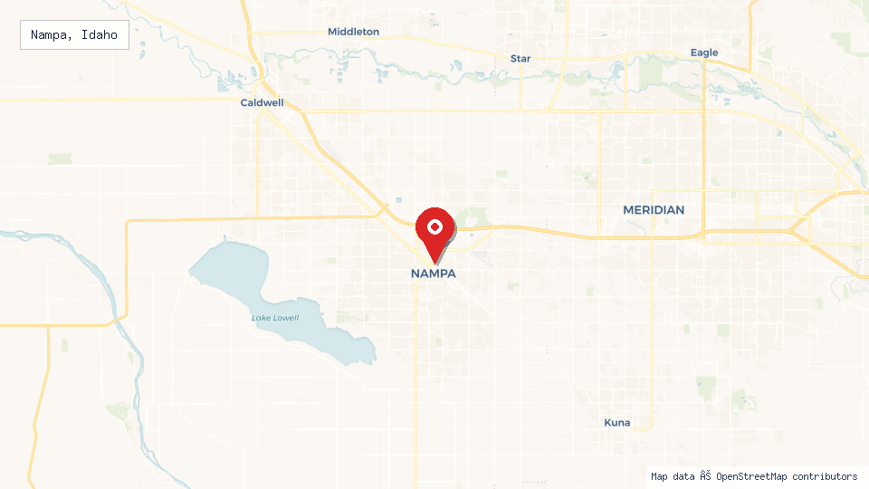 Street map of Nampa, Idaho with location pin