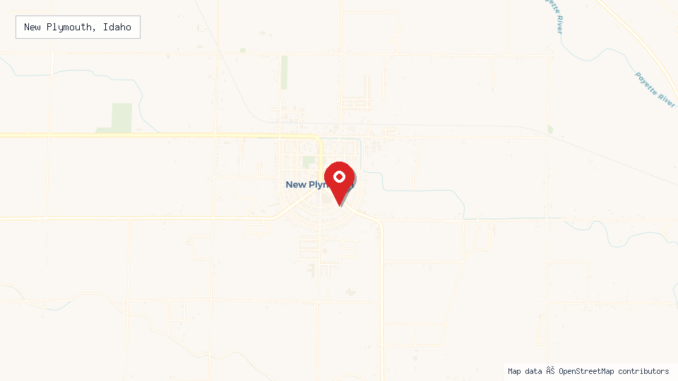 Street map of New Plymouth, Idaho with location pin