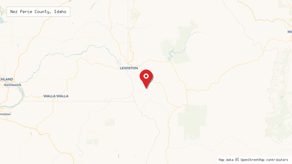 Street map of Nez Perce County, Idaho with location pin