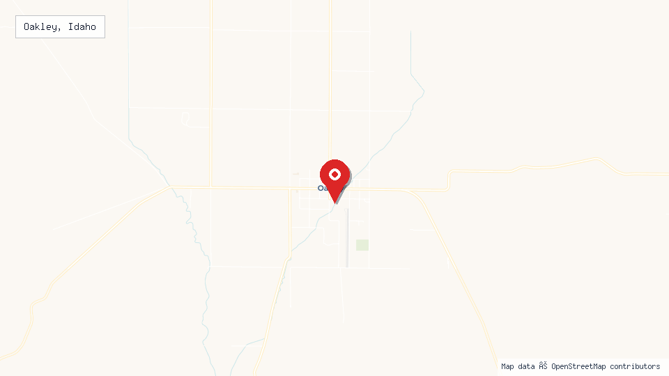 Street map of Oakley, Idaho with location pin