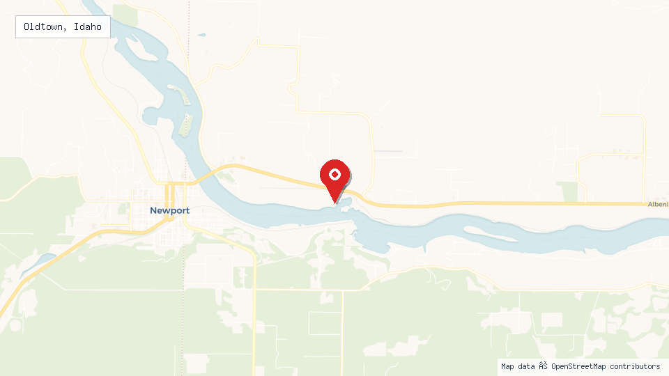 Street map of Oldtown, Idaho with location pin